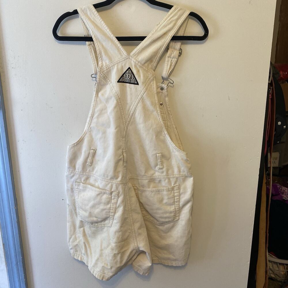 Vintage 90s SQZ Squeeze Women L Ivory Corduroy Overall Shorts Cotton Shortalls - Picture 5 of 10